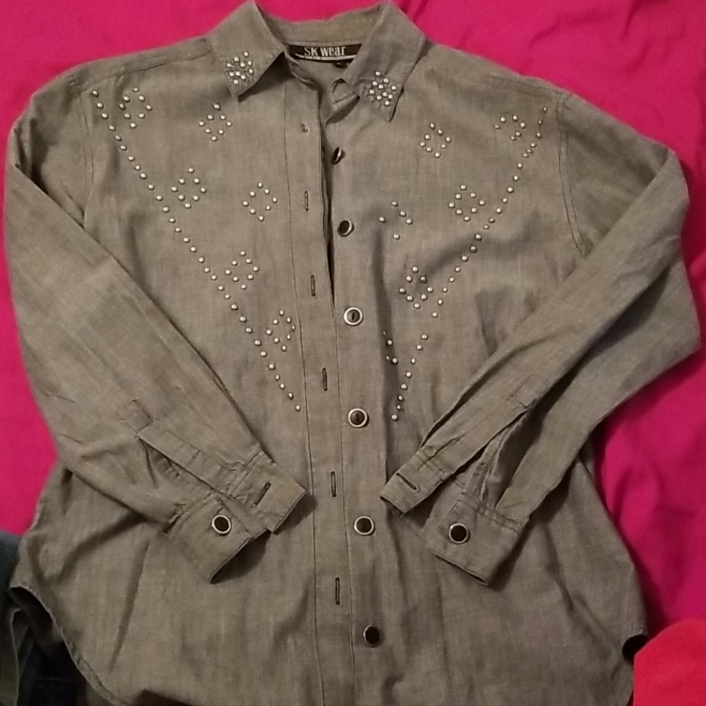 SK Wear studded long sleeved button up shirt